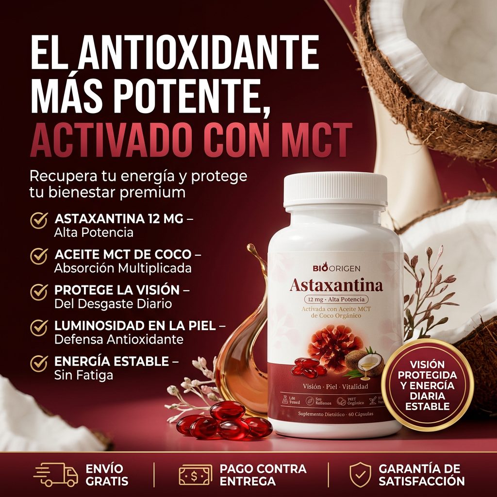 BioOrigen Astaxantina 12 mg — el antioxidante más potente activado con MCT