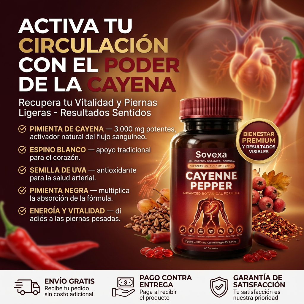 Sovexa Cayenne Pepper — Fórmula Botánica para la Circulación · 60 Cápsulas