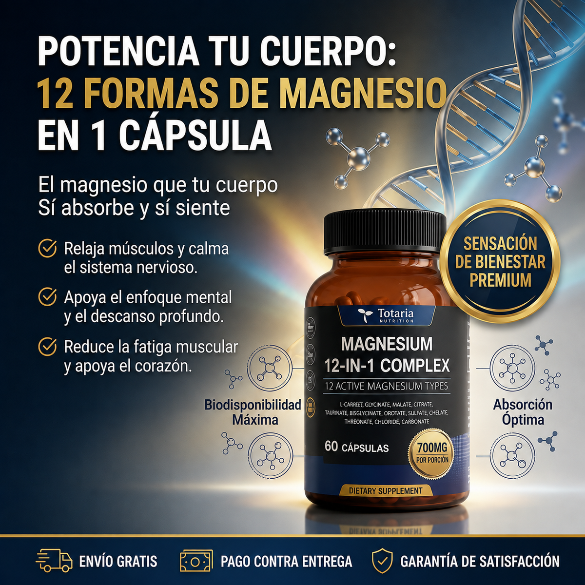 Magnesio 12 en 1 — Complejo de 12 Formas de Magnesio 60 Cápsulas