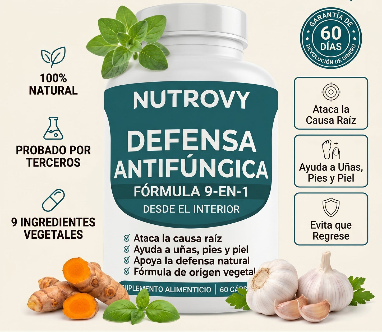 Fungus Eliminator — Defensa Antifúngica 9-en-1, 60 cápsulas vegetales