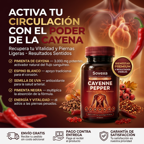 Sovexa Cayenne Pepper — Fórmula Botánica para la Circulación · 60 Cápsulas