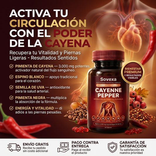 Sovexa Cayenne Pepper — Fórmula Botánica para la Circulación · 60 Cápsulas