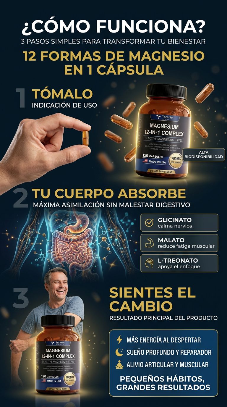 Magnesio 12 en 1 — Cómo funciona en 3 pasos