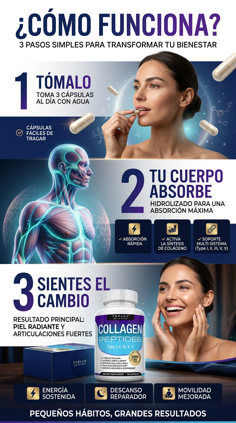 Multi Collagen Peptides — Cómo funciona: lo tomas, tu cuerpo absorbe, sientes el cambio